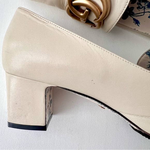 GUCCI | Victoire GG Buckle Vintage White Loafer Heel Pumps Size US 9 EU 39 - Picture 13 of 16